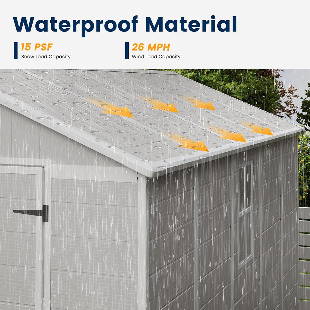 UDPATIO Outdoor Storage Shed 8 x 10 FT, Resin Garden Sheds with Floor Plastic Patio Outdoor Storage with Lockable Door for Tool, Bike, Garbage Sandstone