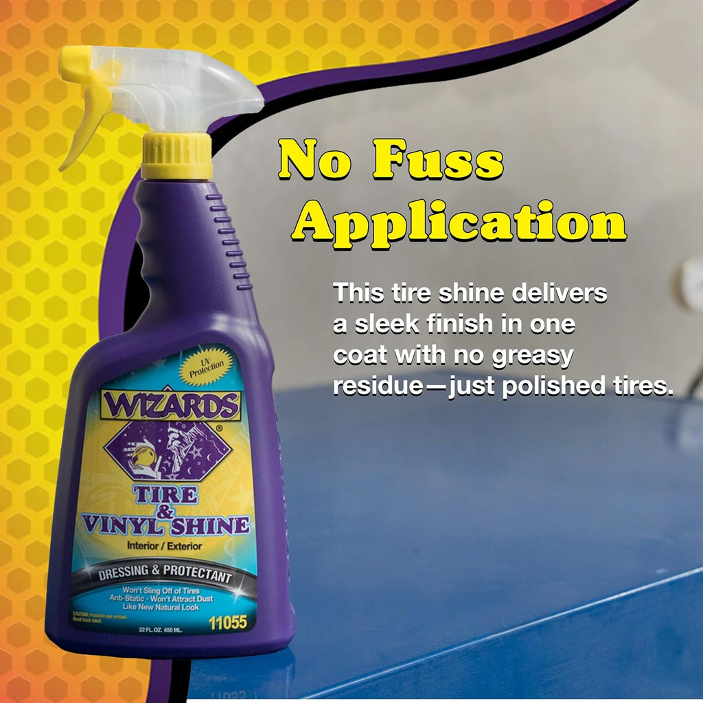 Wizards Tire and Wheel Vinyl Shine - Dressing and Protectant Spray - Professional Automotive Detailing Spray Bottle Refill - Cleans and Protects Tires, Wheels and Trim - 22 oz