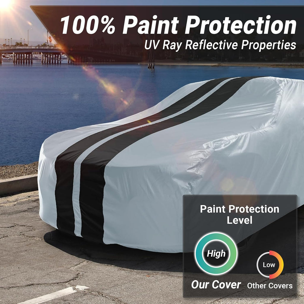iCarCover Custom Car Cover for Buick Century Wagon (1973-1977) Waterproof All-Weather Rain Snow UV Sun Protector Full Exterior Indoor Outdoor Car Cover (Stripe - Gray/Black)