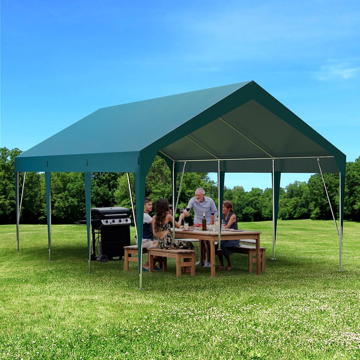 13x20ft Heavy Duty Carport Outdoor Car Canopy UV Resistant Waterproof Party Tent All-Season Portable Garage Gazebo Shelter for Car, Storage Shed (Dark Green)