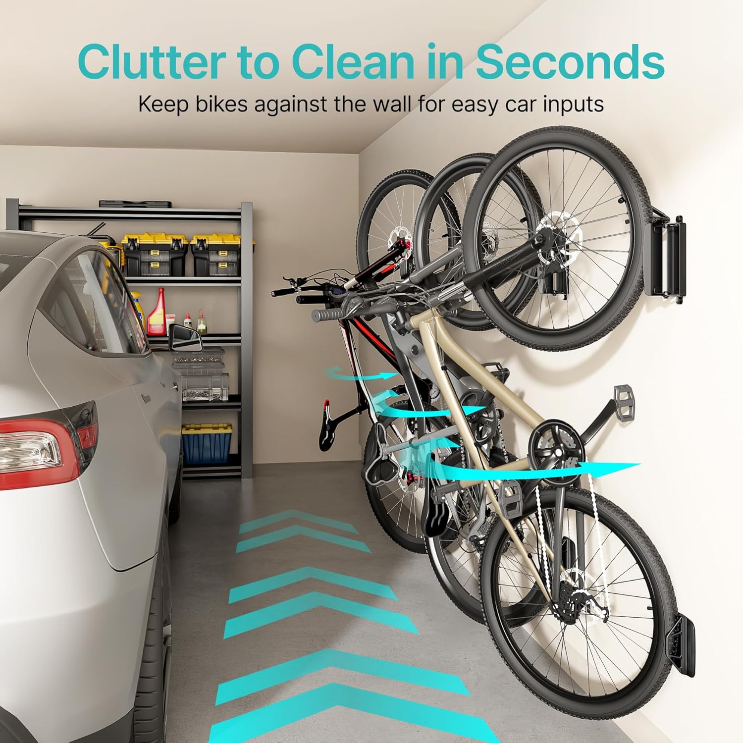 Bike Rack Garage, Bike Wall Mount Heavy Duty, Holds 77 Lbs, Swivel Bike Hangers for Garage, Adjustable Indoor Bike Storage for Bedroom Home Office, 4 Pack