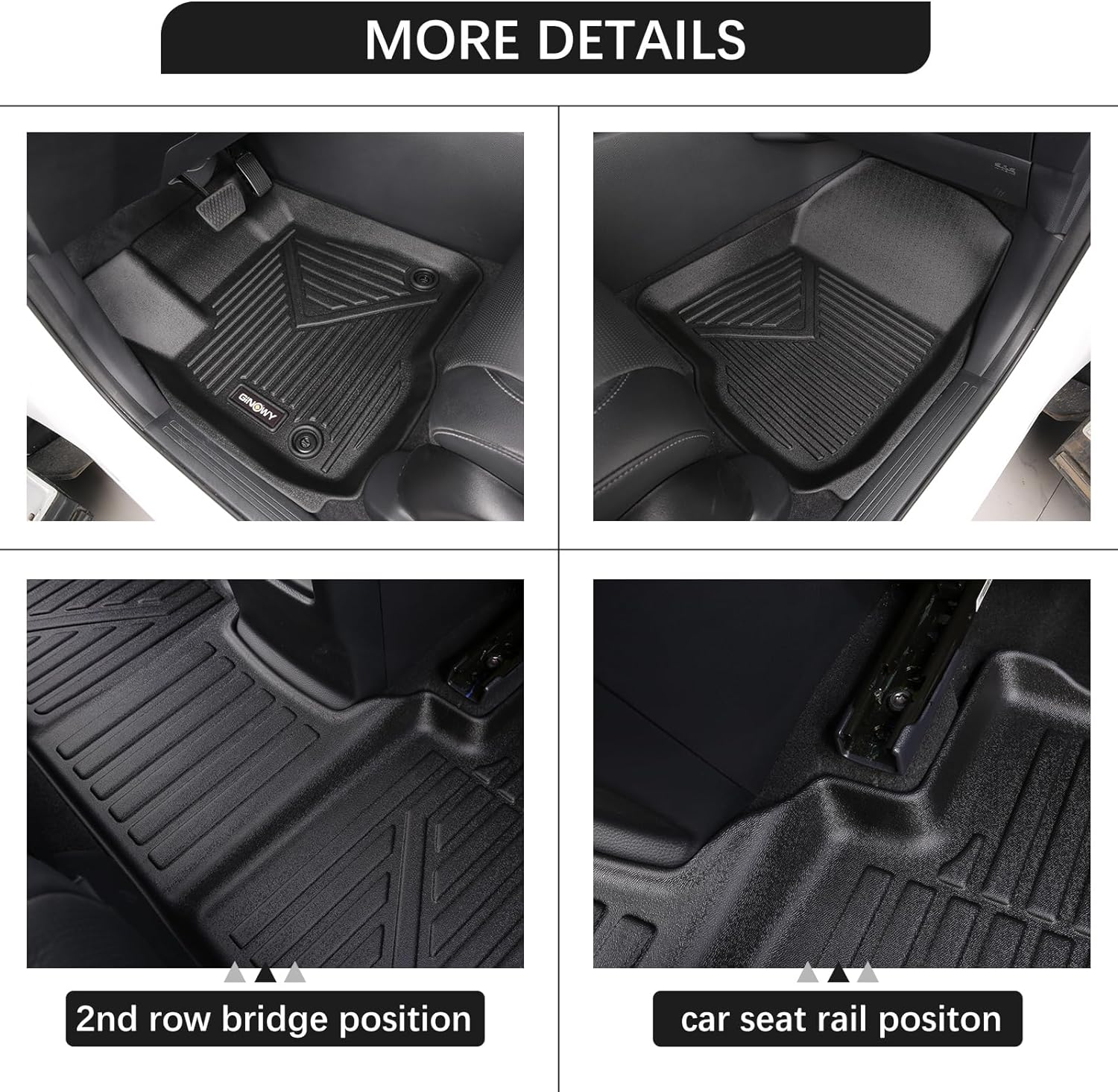GINOWY- Floor Mats for Kia K5 2021-2024 2025(Only FWD Models) for Hyundai Sonata 2020-2025, TPE All Weather 2024 K5 Car Mats 1st & 2nd Row Non-Slip Durable Black