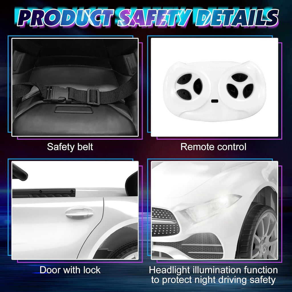 12V Kids Ride On Car with 2.4G Remote Control,Battery Powered Electric Car Ride On Vehicle Double Doors, 5 Point Safety Belt,LED Light (SC-White)