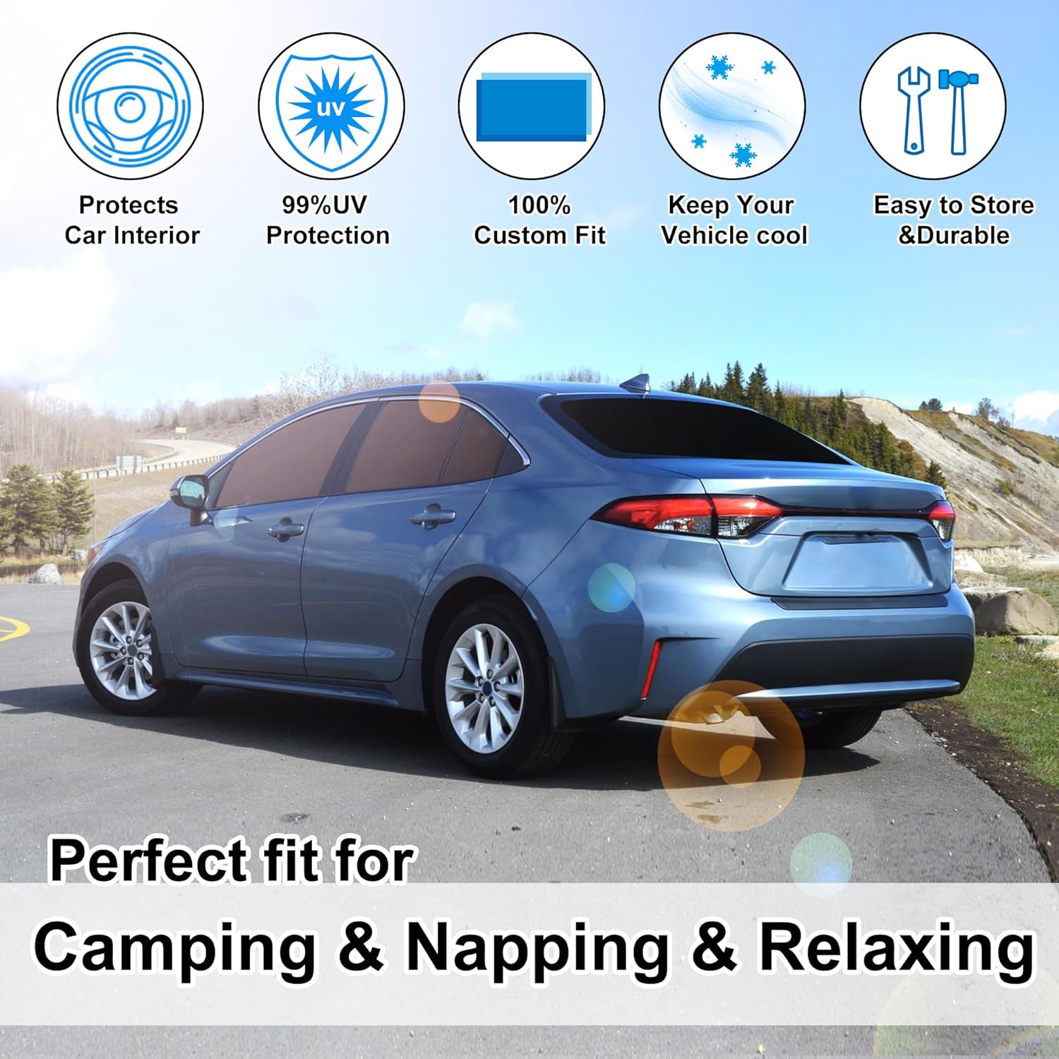 TINGLU Window Shades for Toyota Corolla 2020-2024 2025 (Not for Corolla Cross) Accessories Side Full Windows Cover Camping Rear Triangular Windshield Sun Shade Sun UV Rays Privacy Protection 6PCS