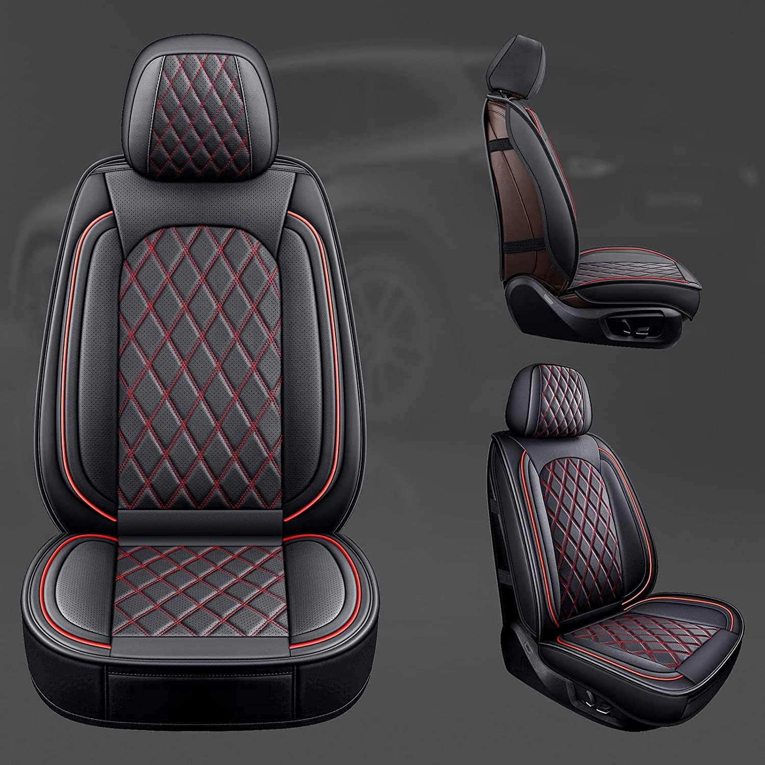 MIROZO Front Ram Seat Covers,2PCS Leather Dodge Ram Seat Covers Compatible with 2009-2025 RAM 1500 2500 3500 Truck Pickup Crew Quad Cab (2PCS Front,Black and Red)