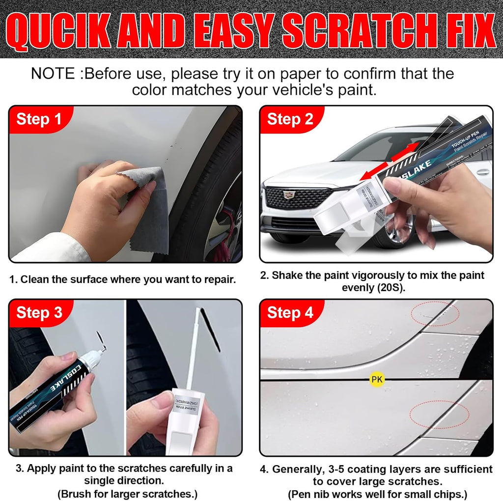 Car Touch Up Paint(Argent Silver Metallic(GXD/WA130H)) for Cadillac, Car Paint Scratch Repair Kit, Quick & Easy Solution to Repair, 2 in 1 Scratch Remover Pen with 2PCS Disposable Micro Applicators