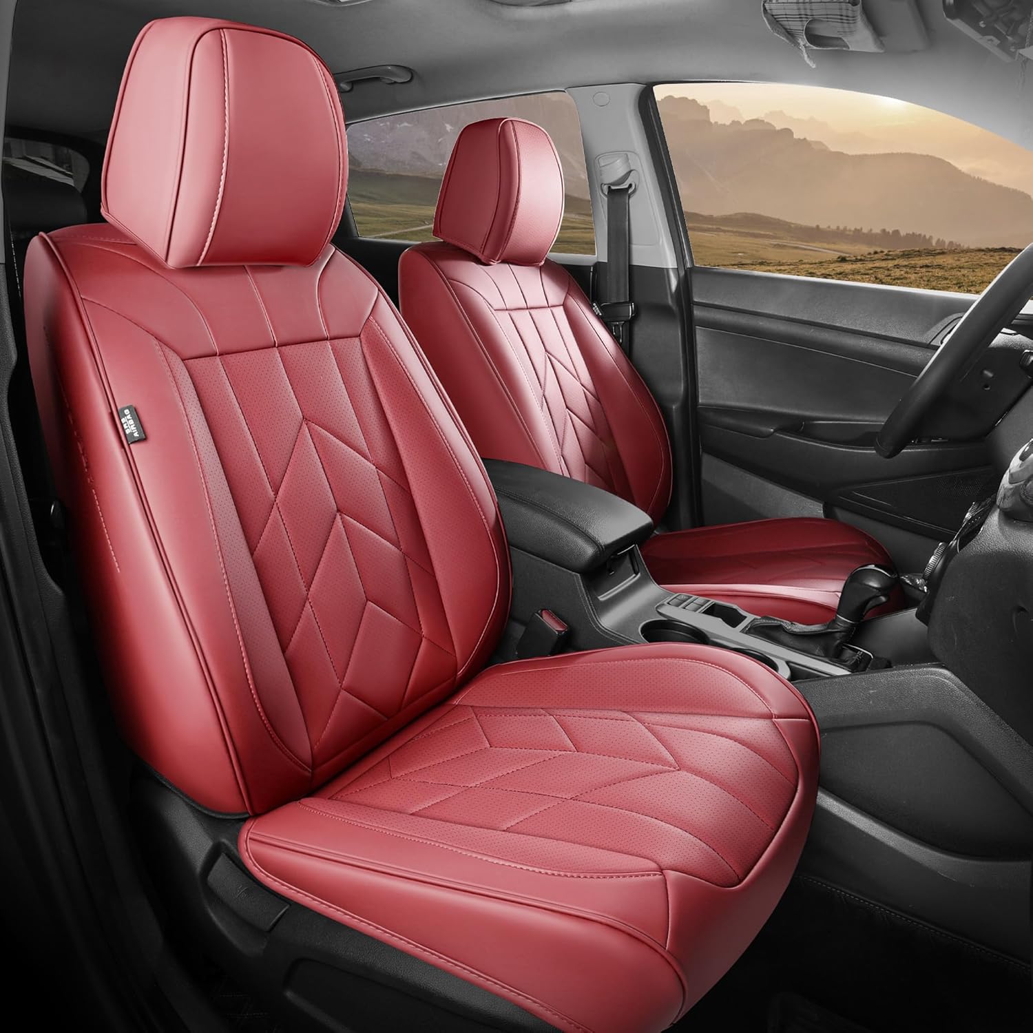 Wine Red Car Seat Covers Full Set - Waterproof Leather Car Seat Protector Universal Fit Colorado Equinox Malibu Blazer Trailblazer Trax