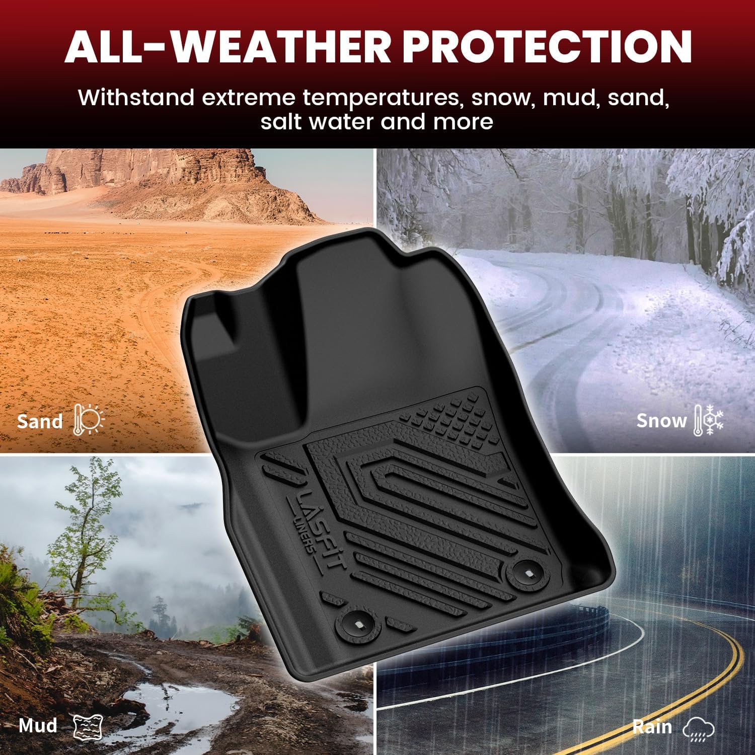LASFIT Floor Mats Set for Jeep Grand Cherokee 2015 2014 2013, All Weather TPE Custom Fit Car Mats Floor Liners Seatback Cargo Liner Cargo Mat Black