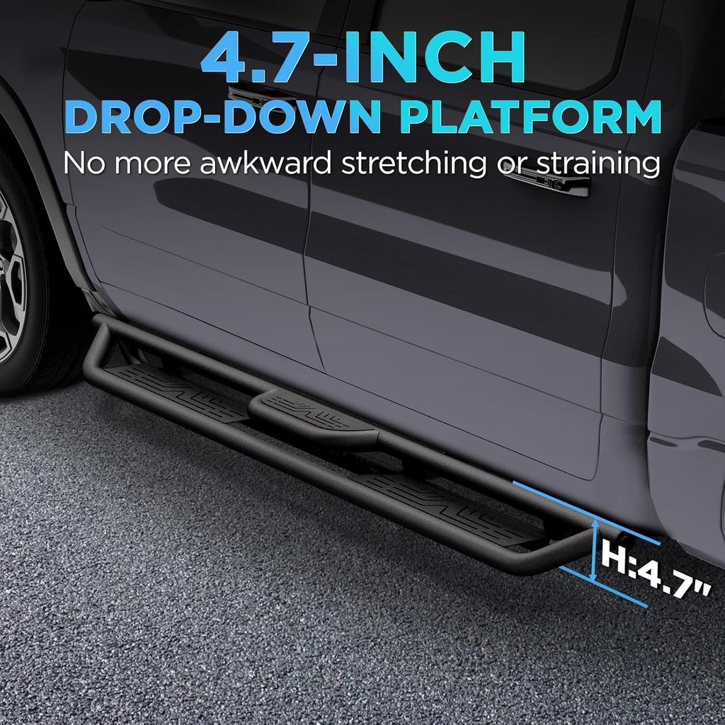 Running Boards Compatible with 2018-2025 Jeep Wrangler JL Unlimited 4 Doors, Carbon Steel Coated Black Truck Side Steps Rails Nerf Bars