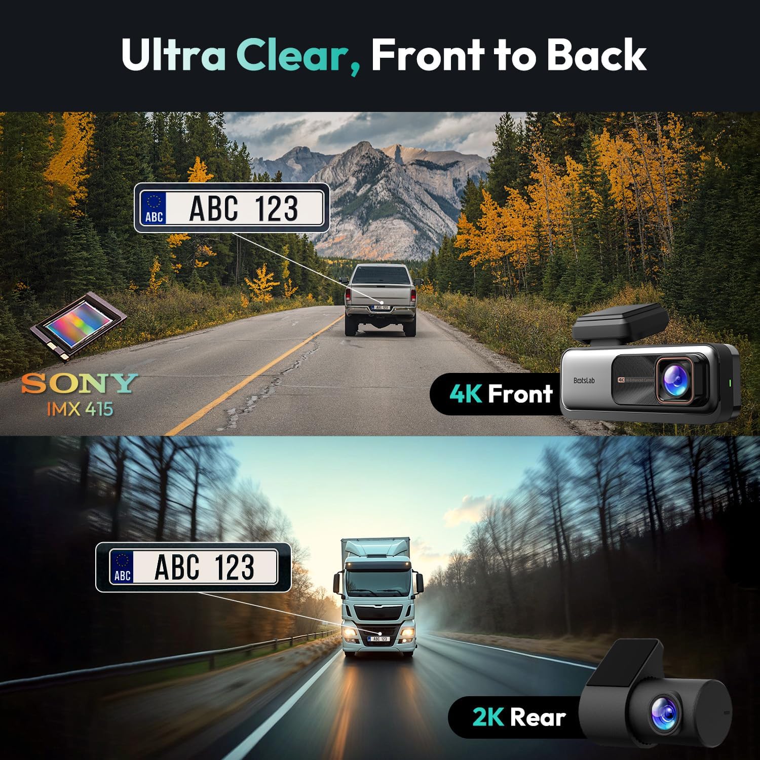 4K+2K Dual Dash Cam Front and Rear, Dashcam with Voice Control, STARVIS, ADAS Driver Alerts, Starry Night Vision, 24/7 Parking Monitor, 5.8GHz WiFi & GPS, Free 64GB Card, Loop Recording