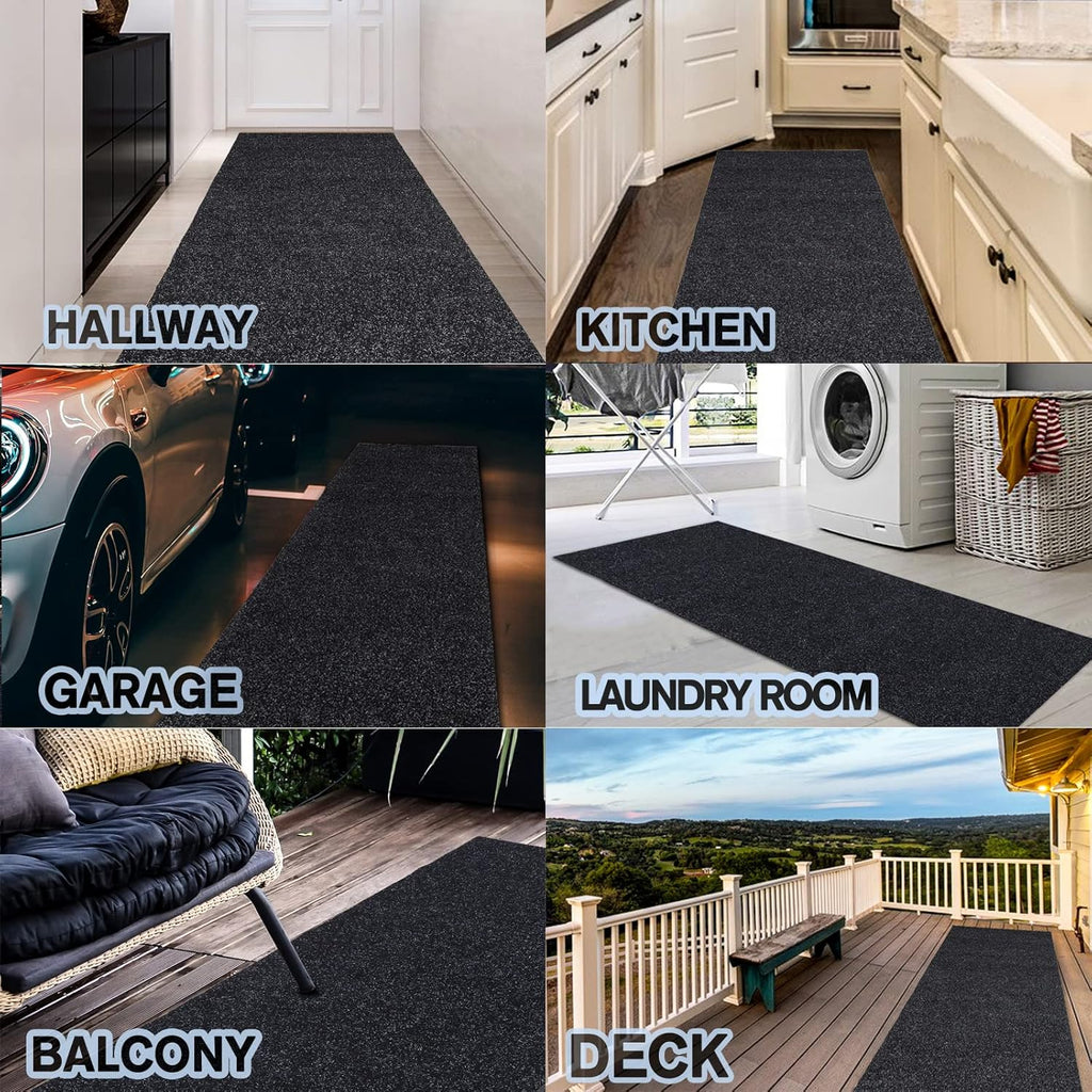 Custom Size Backed Non-Slip Area Rugs Runner, Easy Clean, Waterproof Runner Rugs for Hallway Entryway, Kitchen, Laundry, 4FT x 6FT, Black