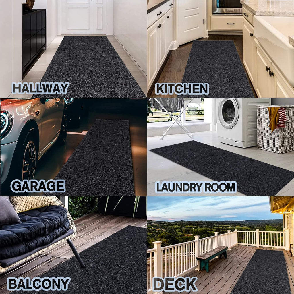 Custom Size Backed Non-Slip Area Rugs Runner, Easy Clean, Waterproof Runner Rugs for Hallway Entryway, Kitchen, Laundry, 3FT x 10FT, Black