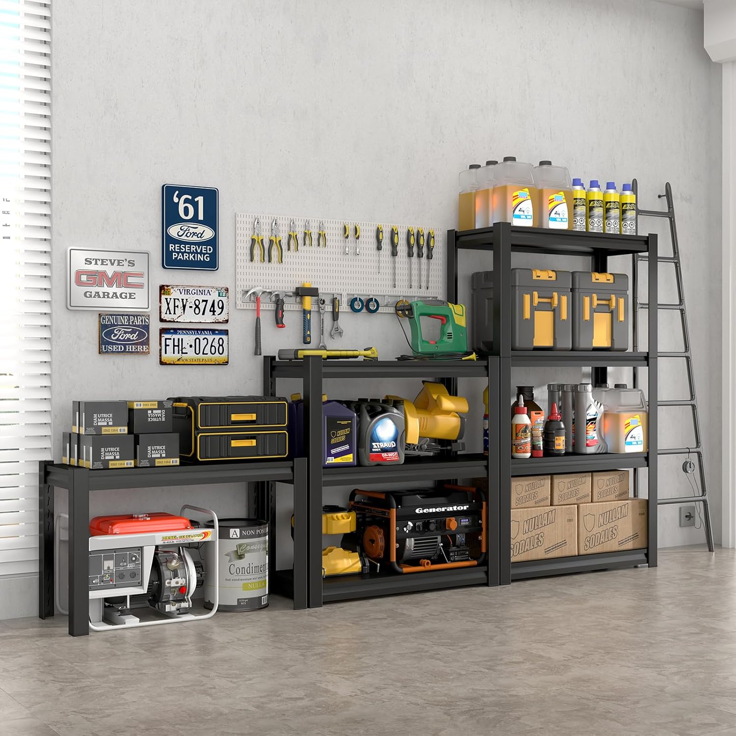 Storage Shelves,Small Shelves Unit and Storage,4 Tier Metal Shelf with Adjustable Shelves,Metal Storage Racks Heavy Duty Load 2000lb,Warehouse,Basement,Black