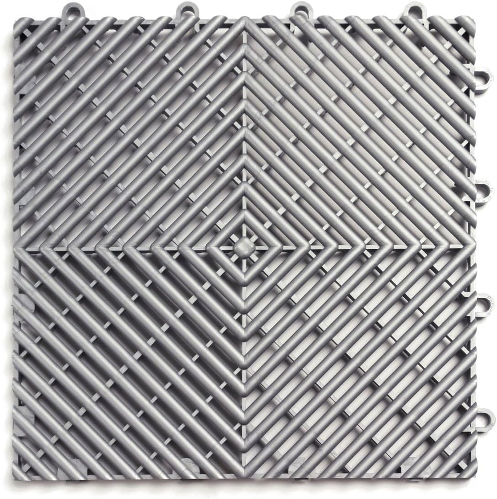Big Floors RaceDeck Free-Flow Interlocking Garage Flooring Tiles, Non-Slip, Self-Draining, Heavy-Duty, High-Impact Copolymer, Easy Install (Alloy, 12 Pack of 12 x 12" Tiles)