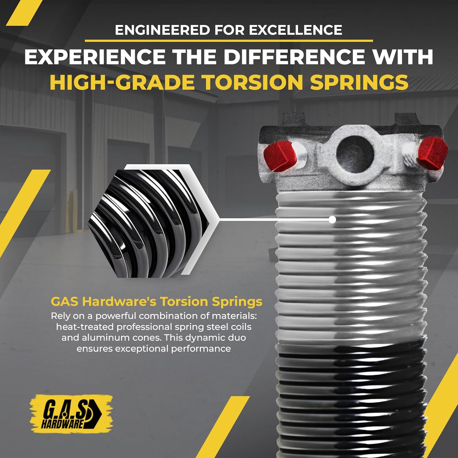 Garage Door Torsion Spring 295x2x48 Torsion Spring for Right Side of Garage Door with 1" Steel Bearing, Gloves, and Winding Bars Precision E-Coating 5-Year Warranty Minimum 30,000 Cycles (Black Cone)