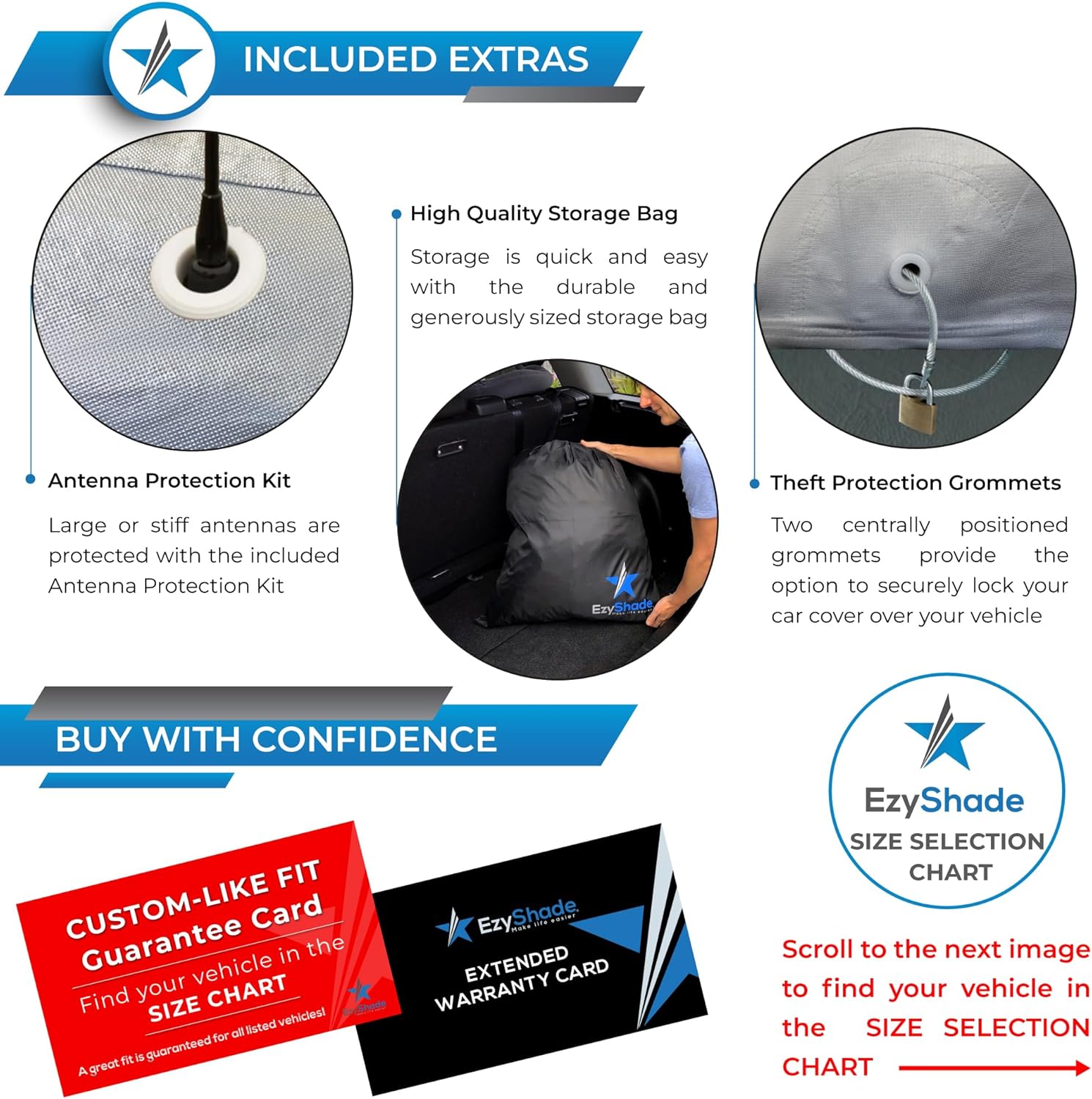 EzyShade 10-Layer Car Cover Waterproof All Weather. See Vehicle Size-Chart for Accurate Fit. Outdoor Full Exterior Covers for Automobiles Sedan Hatch SUV Rain Sun Protection. Size A5 (See SizeChart)