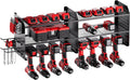 TRZZ 2-in-1 Power Tool Organizer Wall Mount, 3-Layer Drill Holder with 2 Side Pegboards, 8 Drill Holders, 4 Hooks, and 1 Drill Bit Rack, Tool Storage for Garage, Workshop, and Tool Room (Black)