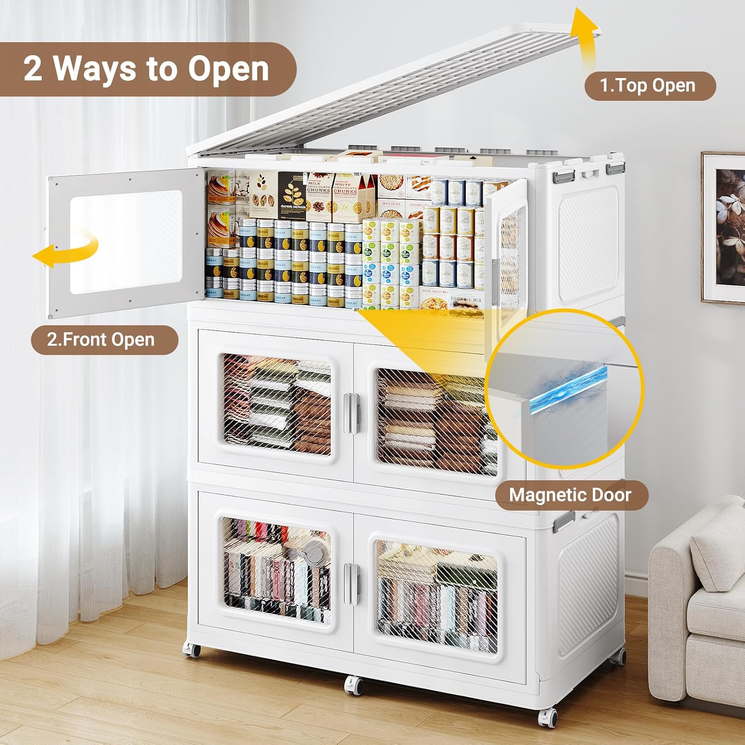 1200 Qt Stackable Storage Bin with Lid, 300Gal Extra Large Collapsible Storage Boxes, Folding Plastic Drawer, Heavy-Duty Store Cabinet, Closet Organizer for Home Kitchen, 4 Pack White