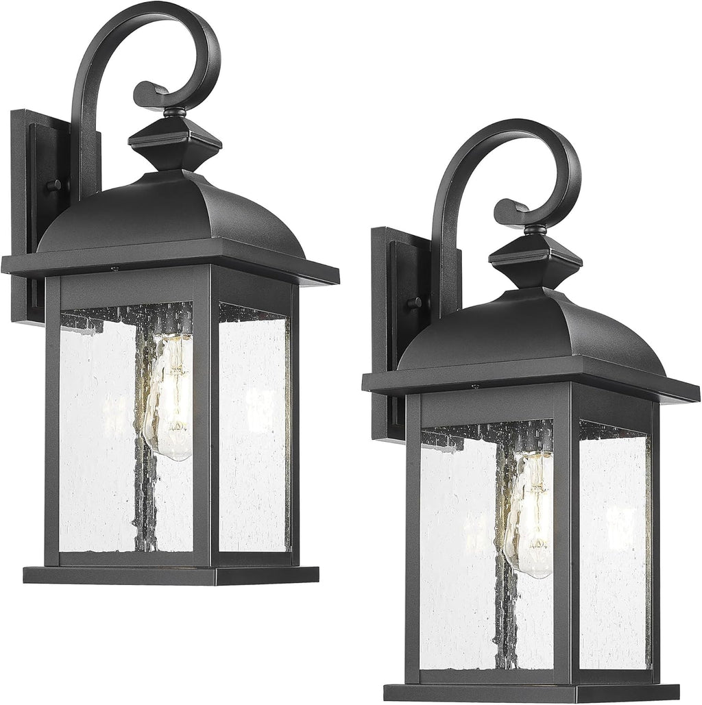FEMILA 21" Outdoor Wall Light Fixture, 2 Pack Modern Outdoor Wall Sconce, Rust-Proof Waterproof Wall Light with Seeded Glass, Ideal for Porch, Patio, Entryway, Garage, 4FD54B2-2PK BK