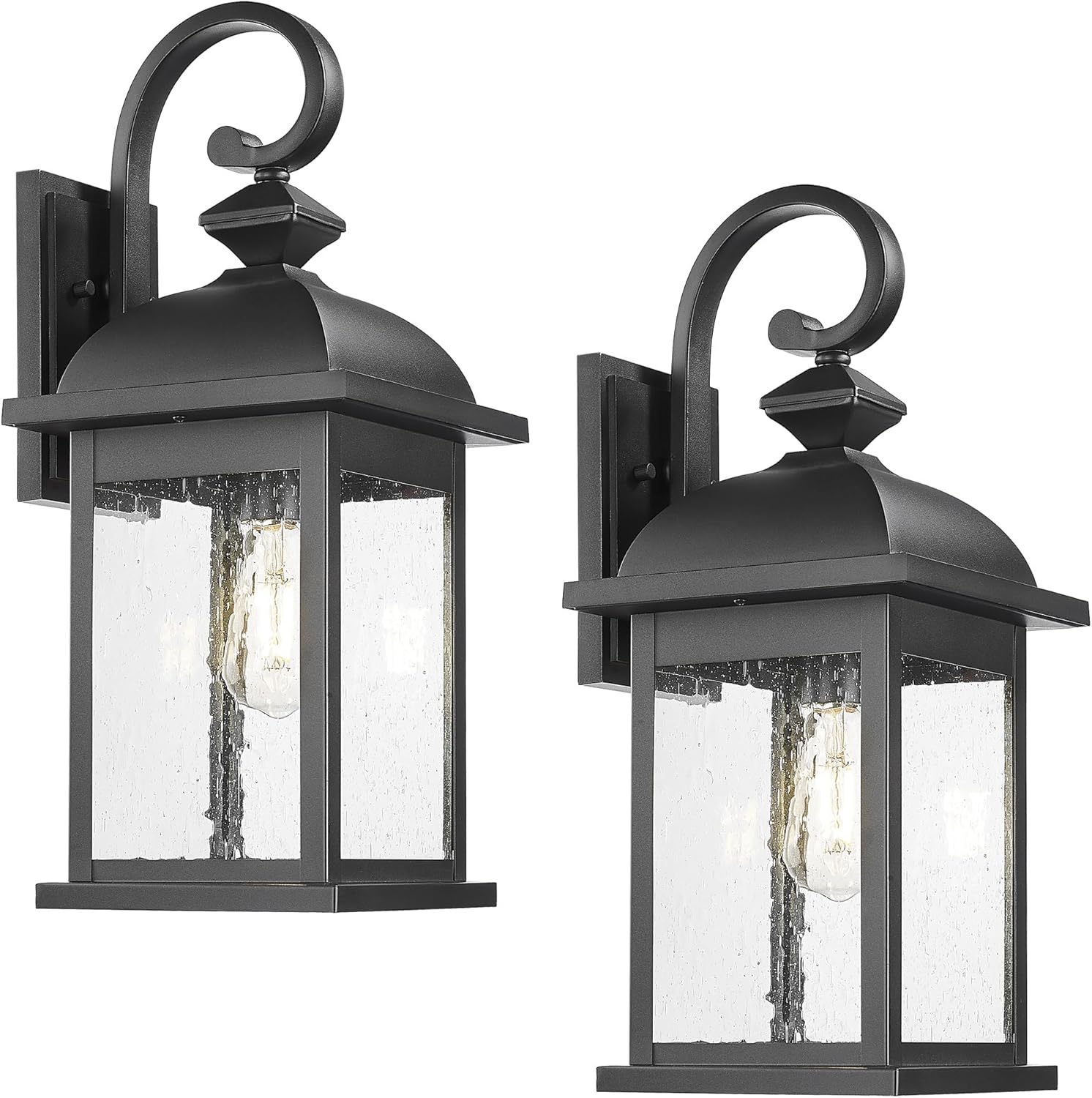 FEMILA 21" Outdoor Wall Light Fixture, 2 Pack Modern Outdoor Wall Sconce, Rust-Proof Waterproof Wall Light with Seeded Glass, Ideal for Porch, Patio, Entryway, Garage, 4FD54B2-2PK BK