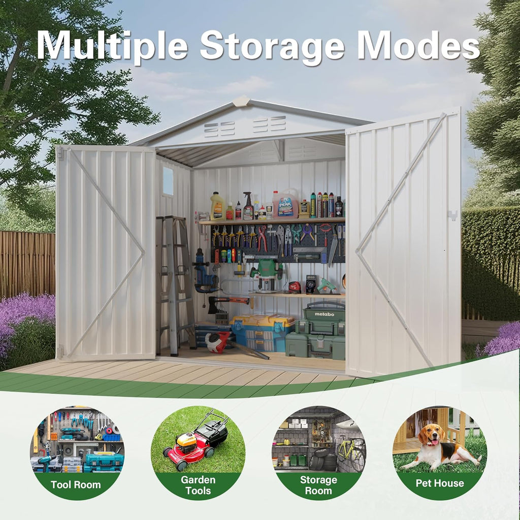 ARMSET 6x3.5 FT Metal Outdoor Storage Shed for Patio & Backyard - Waterproof Small Shed, Lockable Tool Shed with Clear Window, Galvanized Steel Garden Storage Cabinet for Tools and Bikes