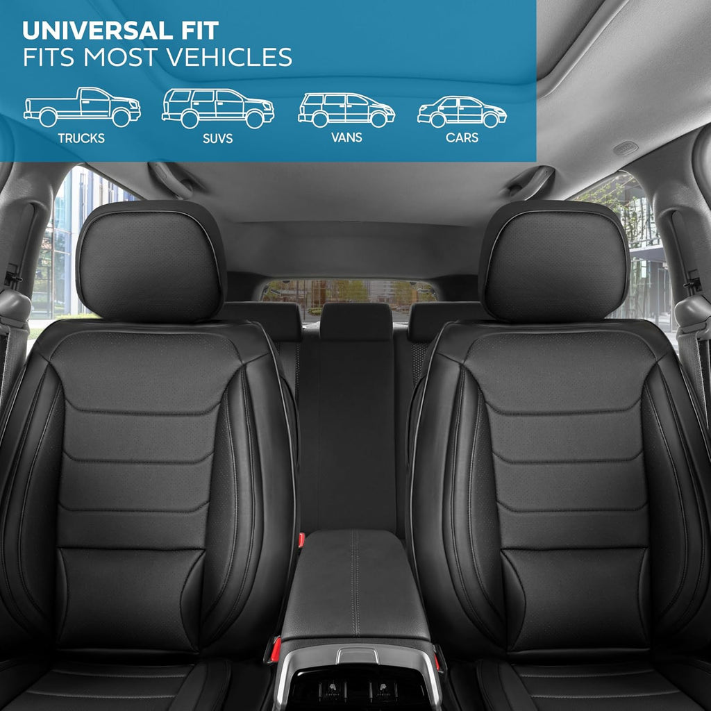 Elite Edition Faux Leather Seat Covers for Cars, Trucks, & SUV - 2 Black Car Seat Covers for Front Seats - Universal Fit Car Accessories Automotive Interior Cover Protector for Most Vehicles