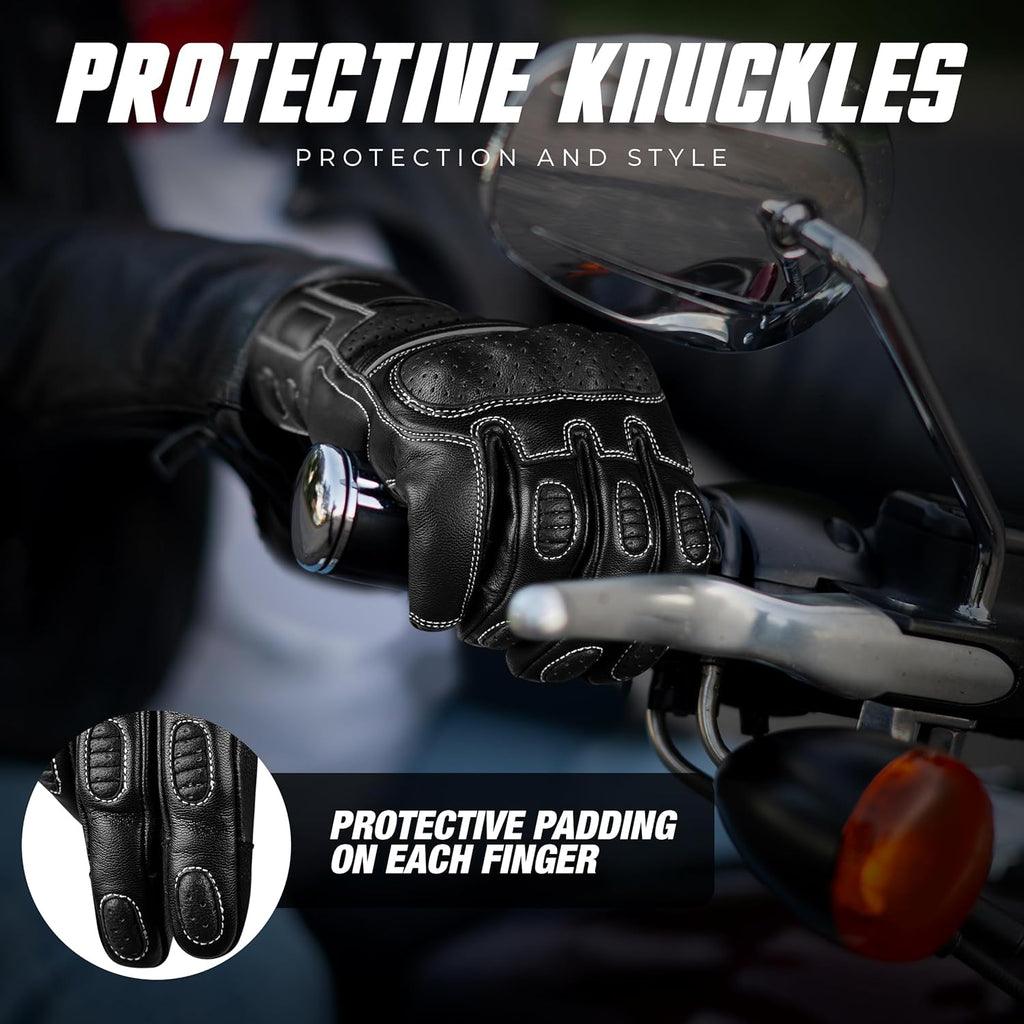 J.A.G. Motorcycle Gloves - Premium Leather Perforated Motorcycle Gloves for Men with Knuckle Protection | Touchscreen Motorbike Riding Gloves