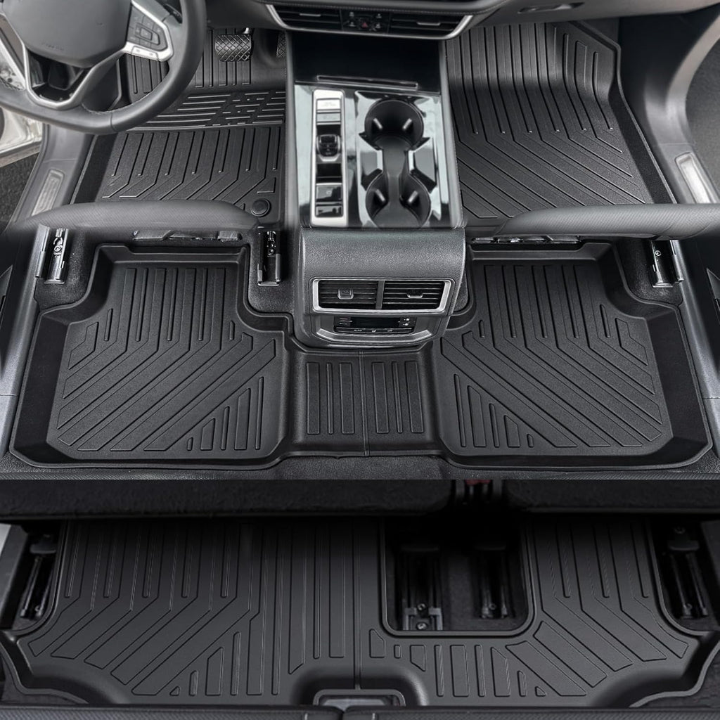 Floor Mats for 2018-2024 2025 Volkswagen VW Atlas 7 Seats(Not for Cross Sport), All Weather TPE Trunk Mat Cargo Liner with Backrest Mat for Atlas Accessories