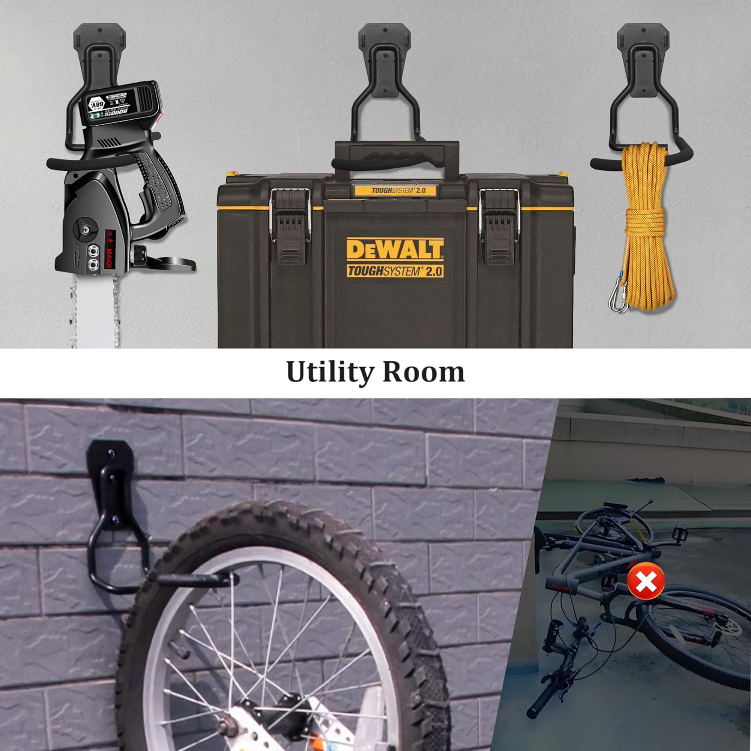 Bike Rack Wall Mount Garage Bike Hook Storage Hanger Space Saving Vertical Bike Rack Organization for Road/Mountain/Folding Bike, Holds Up to 77 Lbs