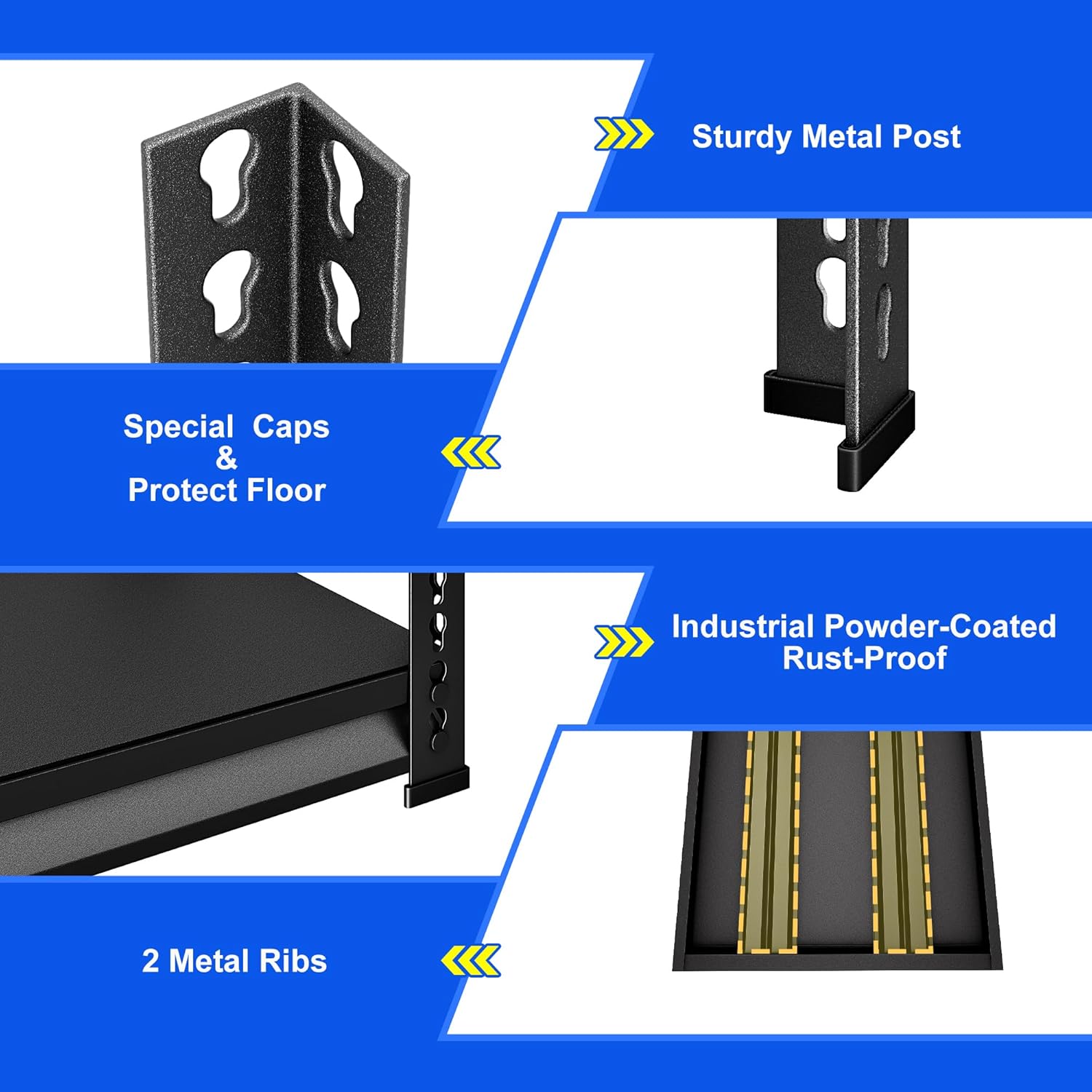 48" W Garage Shelving Heavy Duty, 1800LBS Loads Adjustable Garage Storage Shelves, 4-Tier Metal Shelving Units and Storage Racks, Industrial Utility Shelf,48" Wx16 Dx72 H, Black