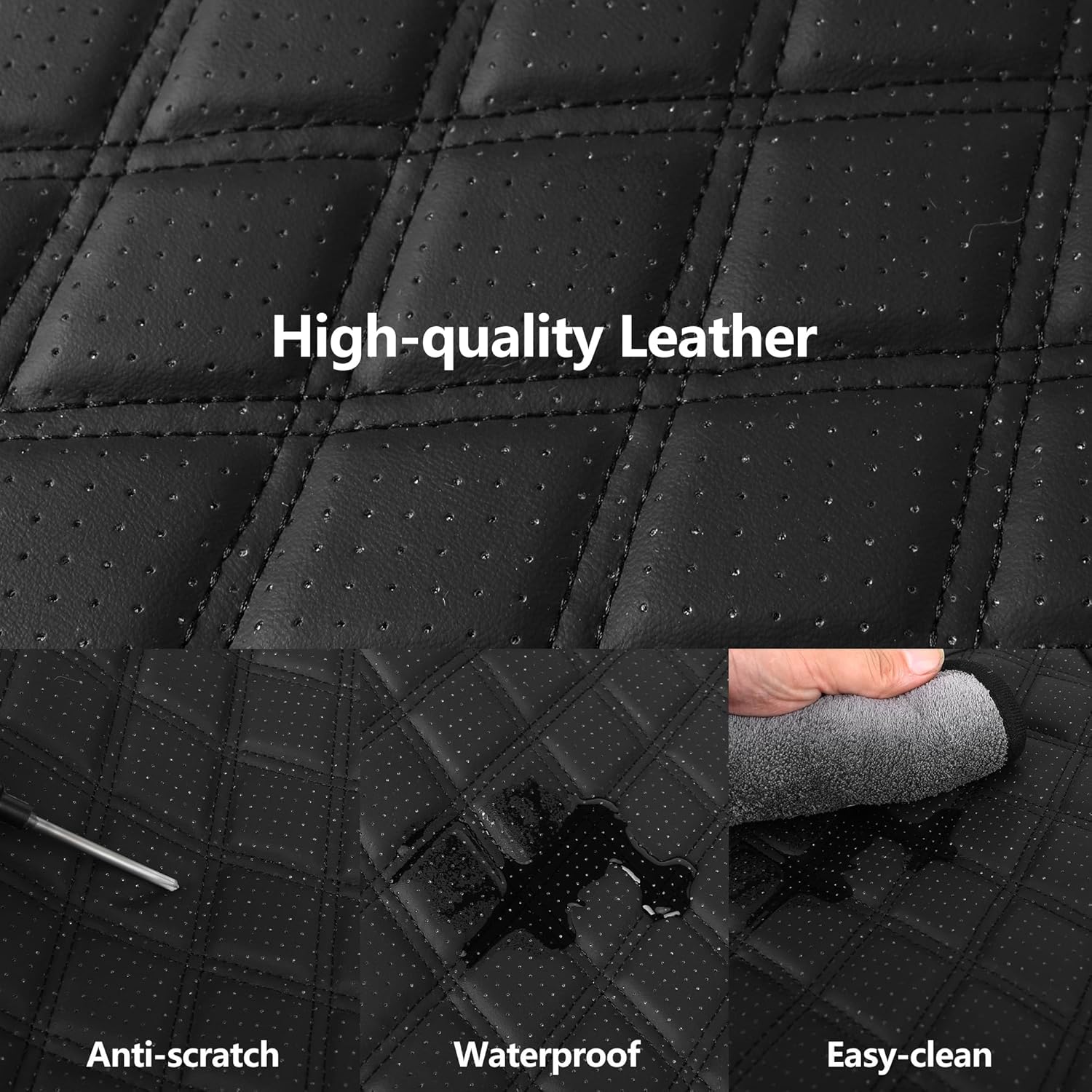 Car Seat Covers Full Set,Breathable and Waterproof Napa Leather Car Seat Cover,Interior Universal Fit for Cars,Sedans,SUVs,Vans,Trucks(Full Seat,Black,N3)
