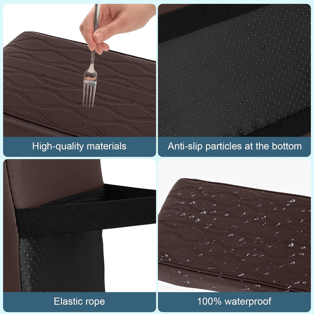 Memory Foam Car Armrest Cushion - Premium Leather Armrest Cover for Car, Comfortable Protection, Universal Fit Center Console Cover for Car, SUV, Sedan, Easy Installation (Brown)