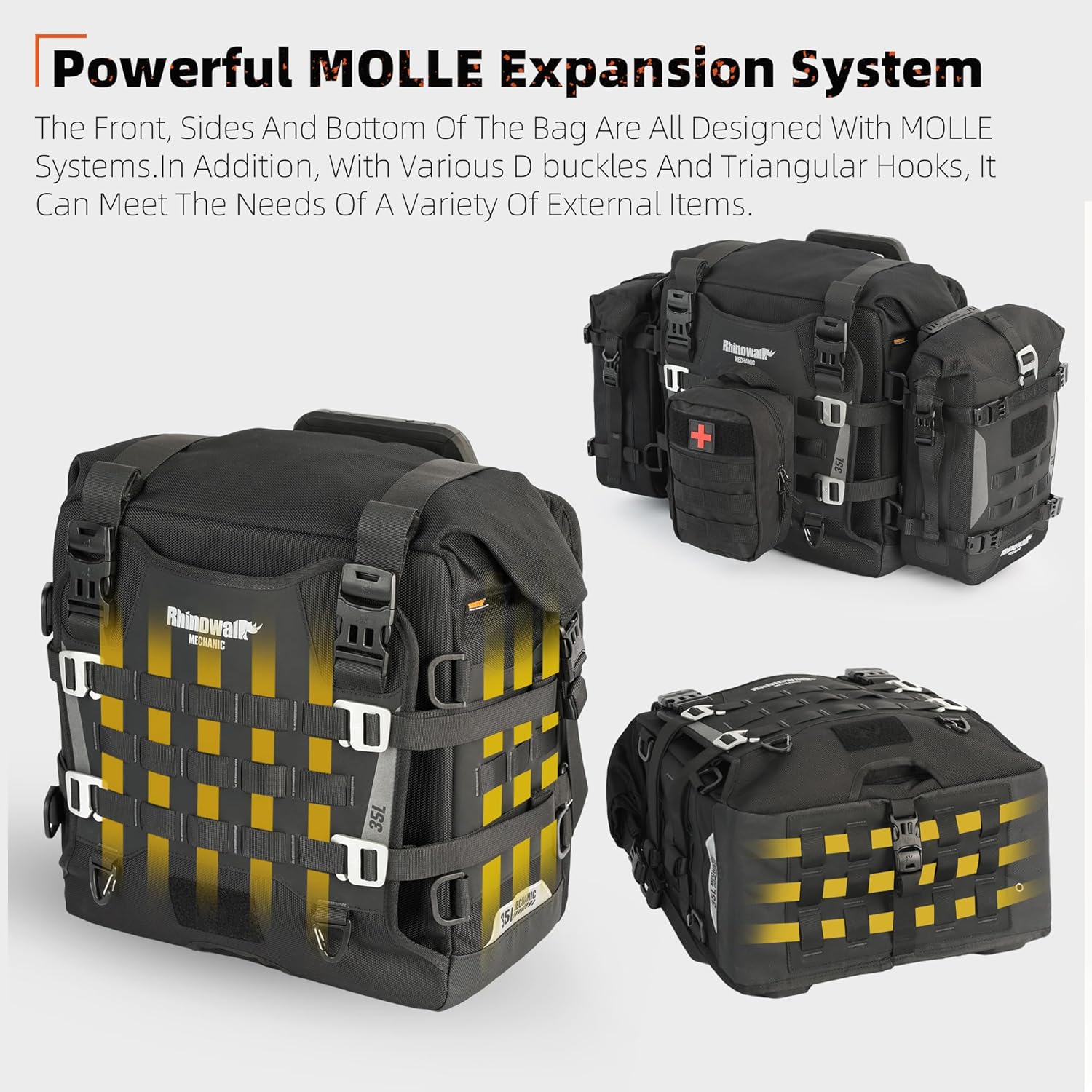 Rhinowalk Motorcycle Saddlebag 35L Waterproof, Quick Release Motorbike Side Bag, Universal Fit Motorcycle Side Bag (1-Piece)