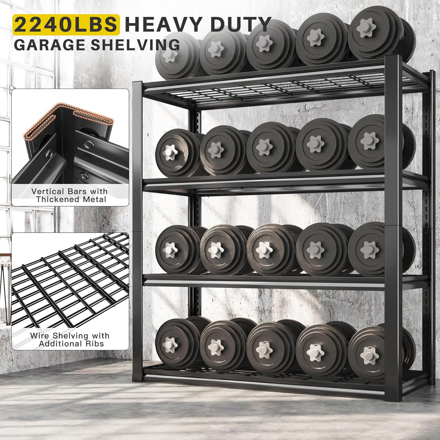 REIBII 40" W Garage Shelving 2240 LBS Storage Shelves Adjustable Metal Shelving Heavy Duty 4 Tier Metal Shelves for Pantry Basement Warehouse 40" W × 19.5" D × 59.5" H