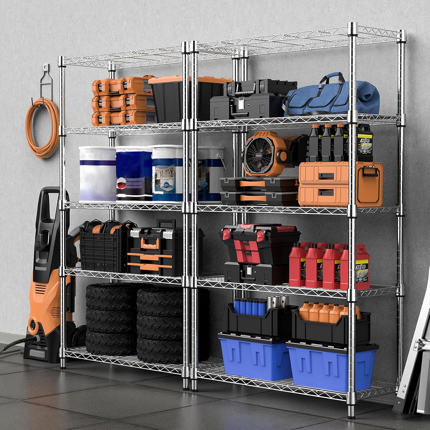 1250 lbs Steel Heavy Duty 5-Tier Utility Shelving Unit Steel Organizer Wire Rack for Home,Kitchen,Office,Chrome (13.7" D x 23.6" W x 62.4" H)