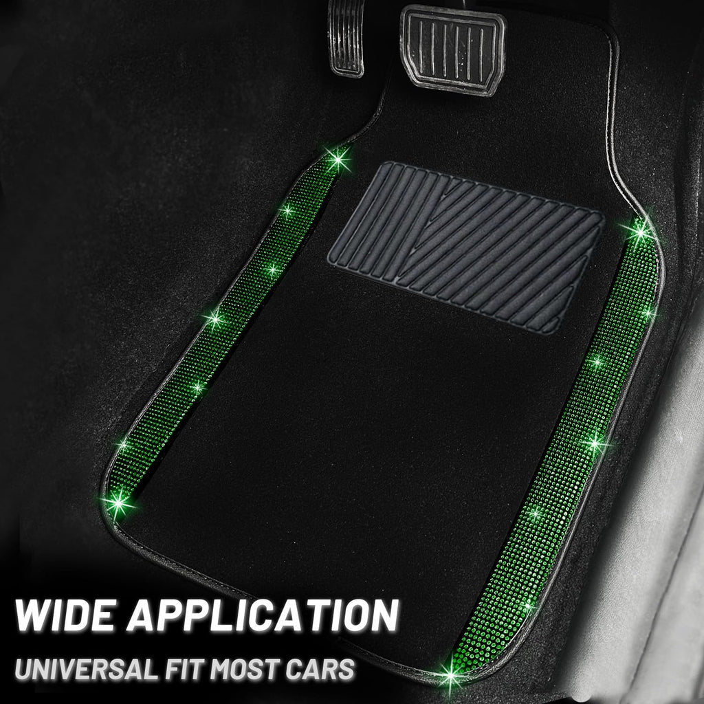 NBTEPEM Bling Car Floor Mats Full Set, Universal Fit Most Cars,SUV, Trucks, 4 pcs Sparkle Glitter Diamond Carpet for Women Girls with Anti-Slip Pad (Green Diamond)