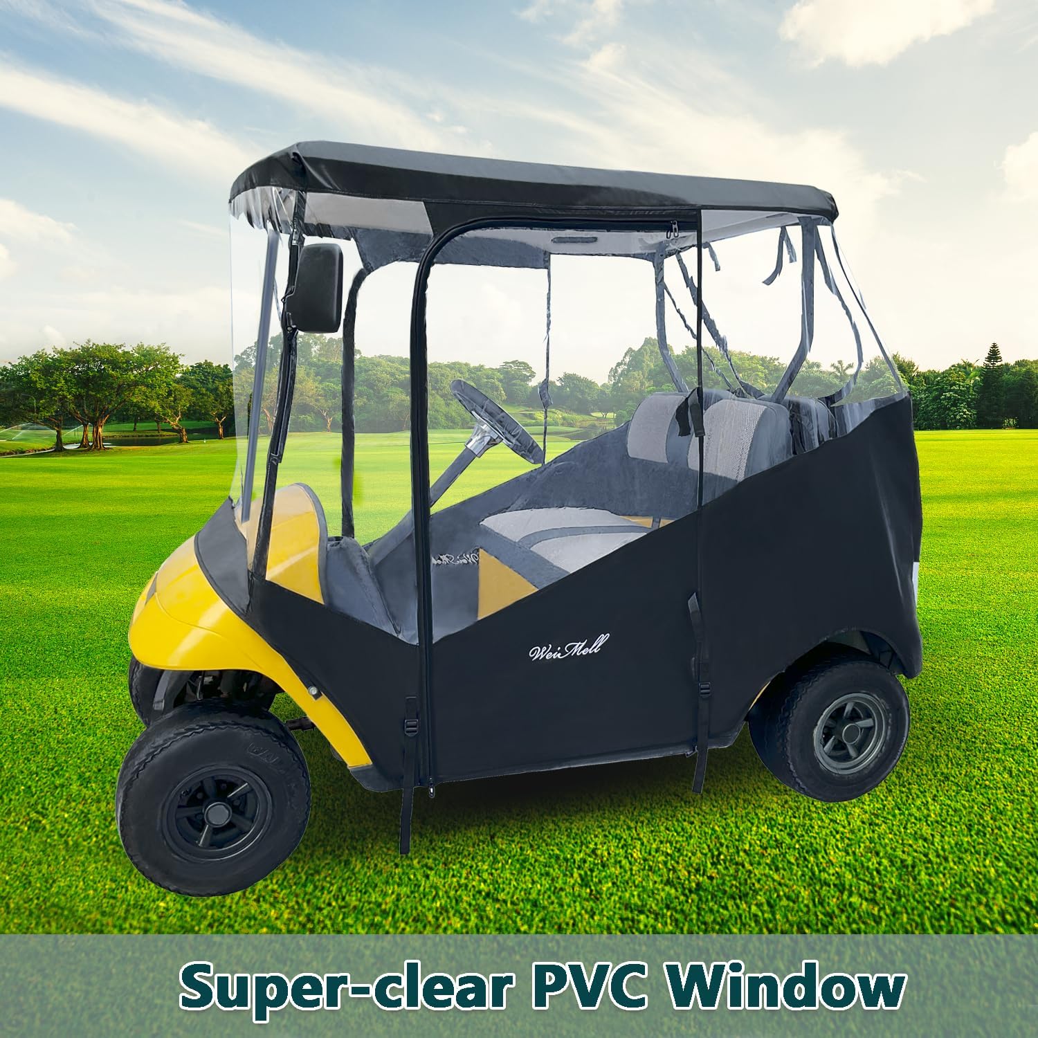 Golf Cart Enclosure Fit for EZGO TXT EZGO RXV 2 Passenger 2-Person Seaters Waterproof Transparent Driving Rain Enclosure Cover 4-Sided Clear Window Roll-up Zipper Door Black