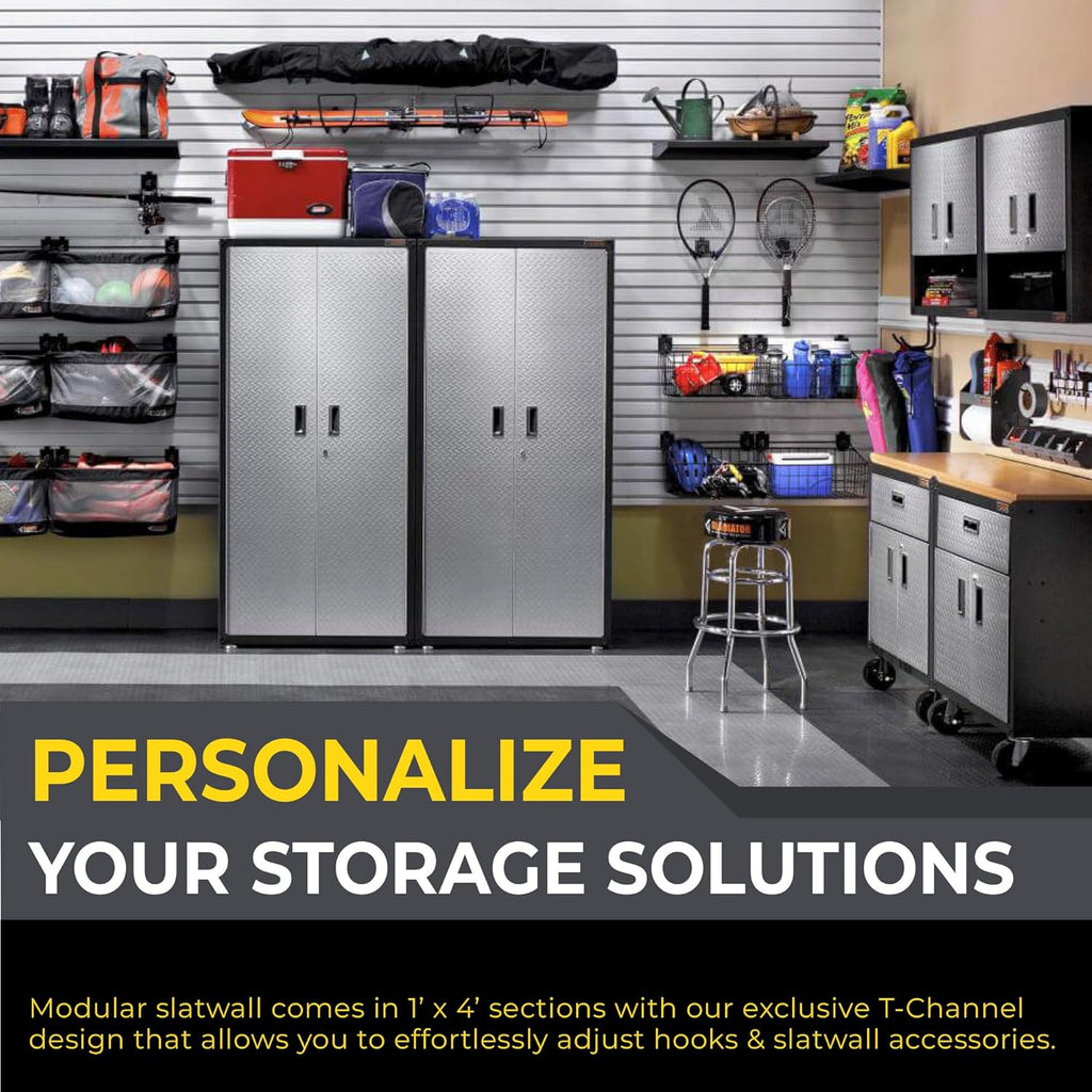 Heavy Duty 8x4 PVC Garage Slatwall Storage System (with Endcaps & Screws) - Modular Slat Wall Paneling for Garage Wall Organization - Interlocking Slatwall Panels for Home & Commercial Use (White)