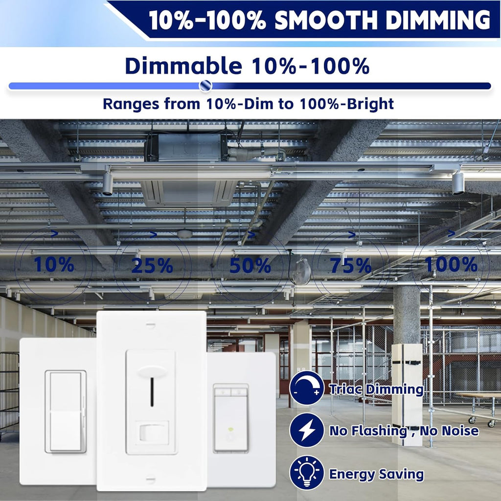 4FT LED Linear Strip Light, LED Shop Lights 30W/35W/40W Selectable,4 Color Selectable 3500K-6500K Adjustable,0-10V Dimmable Commercial Garage Office Ceiling Light Fixture, ETL DLC Listed (4 Pack)