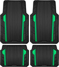 CAR PASS Heavy Duty Rubber Car Mats Metallic,Aluminum Film All Weather Floor Mats Waterproof Universal Trim to Fit SUVs Sedans Vans 4 Piece Anodized Deep Dish Two-Tone Sporty Black Green Chrome