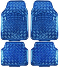 BDK 4-Piece All-Weather Universal Fit Front & Rear Floor Mats for Cars Trucks SUVs Vans, All-Weather Easy-to-Clean Diamond Metal Pattern Durable Heavy Duty Non-Slip Protection - Metallic Blue