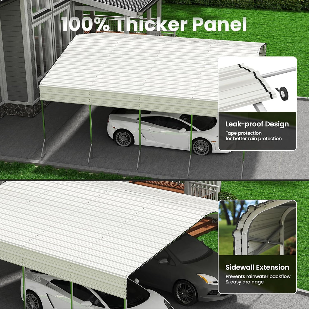 20x20ft Heavy Duty Metal Carport – Outdoor Galvanized Garage, Sturdy Structure, All-Weather Protection, Easy Assembly for Cars, Trucks, Boats, Tractors, and Outdoor Storage (White, 20x20FT)