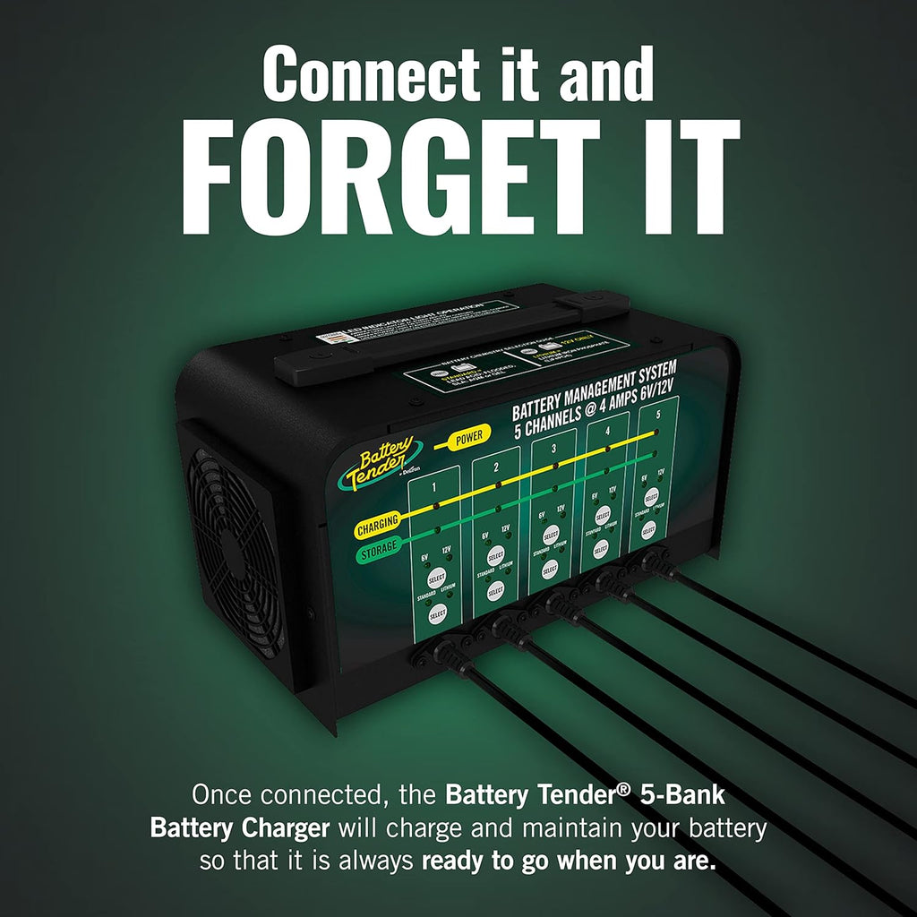 Battery Tender 5 Bank Multibank Charger - 20 AMP (4 AMPs Per Bank) - Selectable 12V / 6V - Smart and Switchable 12V Multi Battery Charger and Maintainer for Automotive and Marine - 021-0133-DL-WH