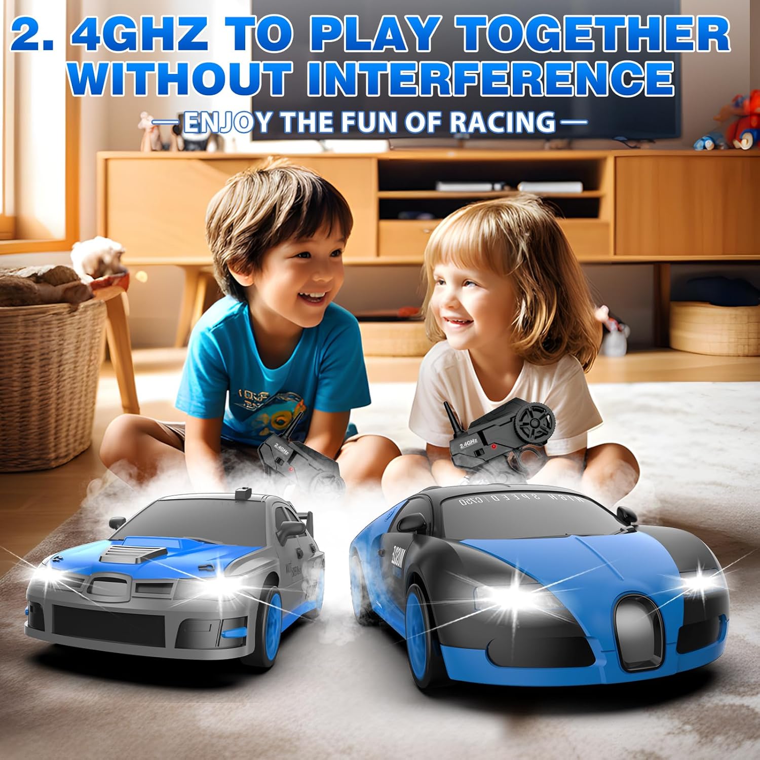 RC Drift Car, 1:24 4WD Drifting RC Cars 2.4GHz High Speed Remote Control Car with LED Light and Drift Tires Racing Toy Cars for Kids Boys Girls Adults, Blue