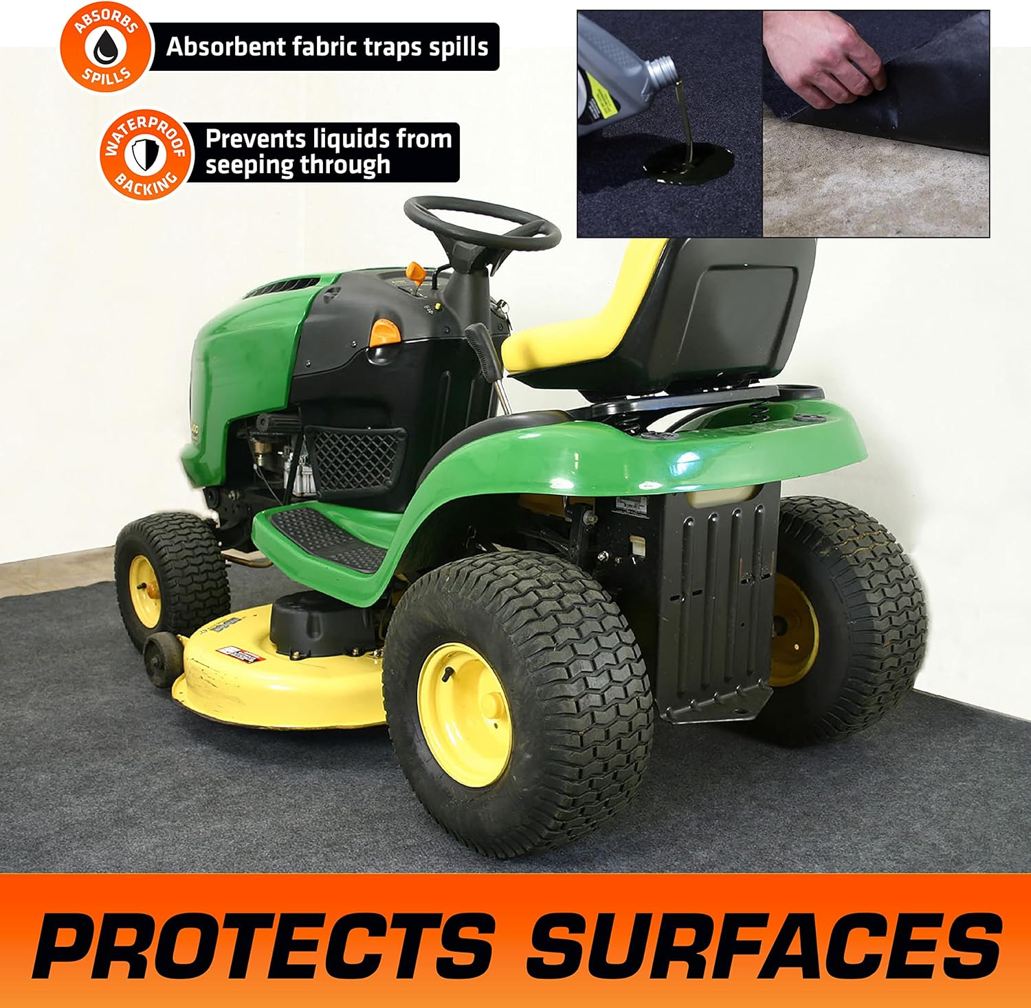 Armor All Premium Original Small Vehicle Garage Floor Mat, (8'4” x 7'4"), Protects Surfaces, Transforms Garage, Absorbent/Waterproof/Durable (Includes Double Sided Tape) (USA Made) (Charcoal)
