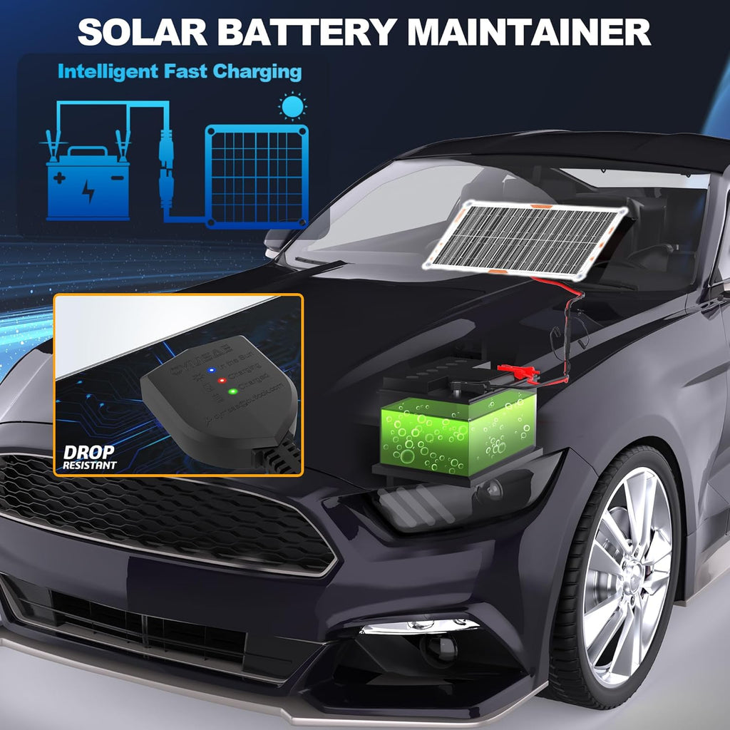 OYMSAE 10W Solar Car Battery Charger Portable 12V Trickle Battery Charger & Maintainer Waterproof Solar Panel for Car Boat Automotive RV