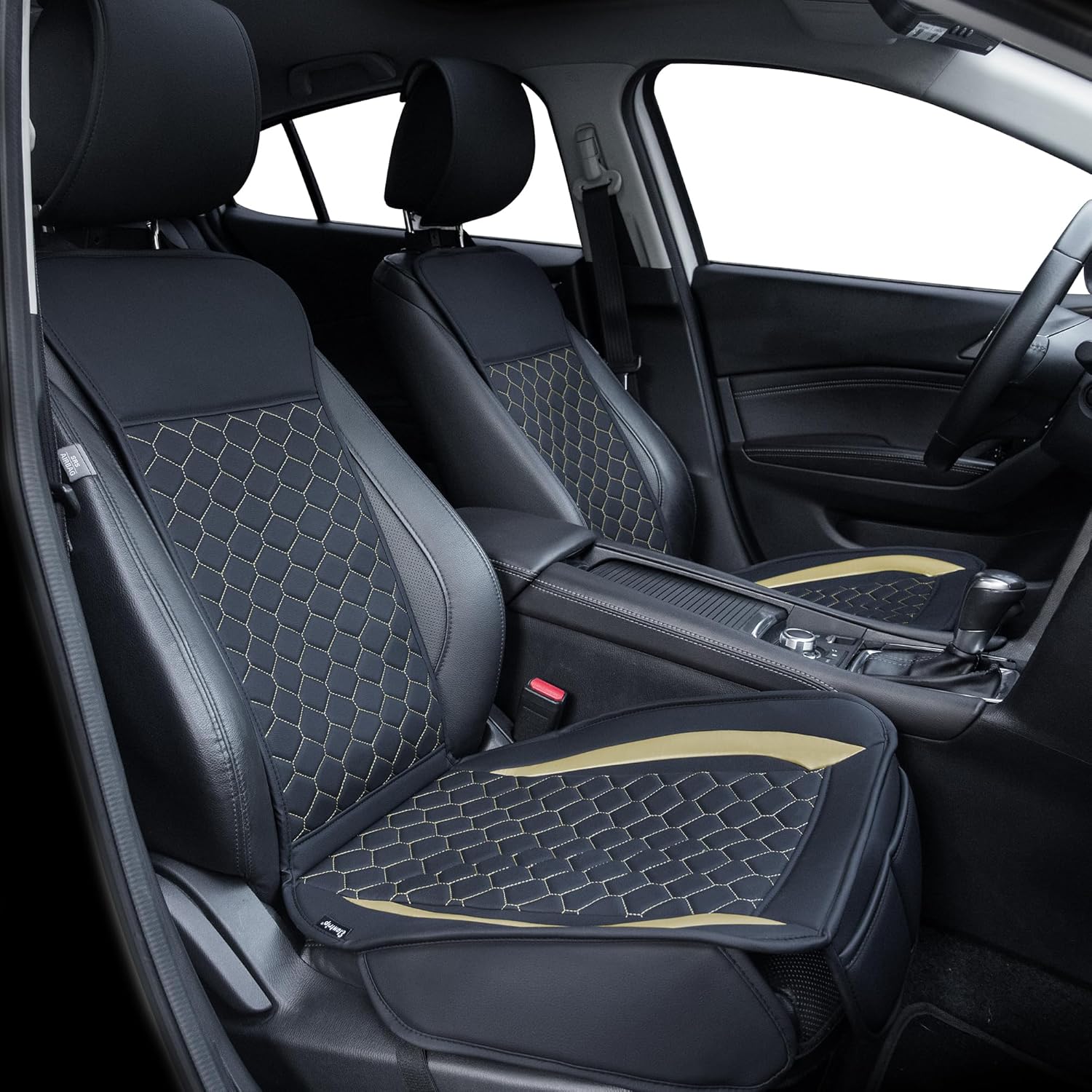 Elantrip 2PCs Front Car Seat Covers Leather Car Seat Protector Universal fit for Most Cars SUVs and Trucks Water Proof Seat Protector Black and Gold