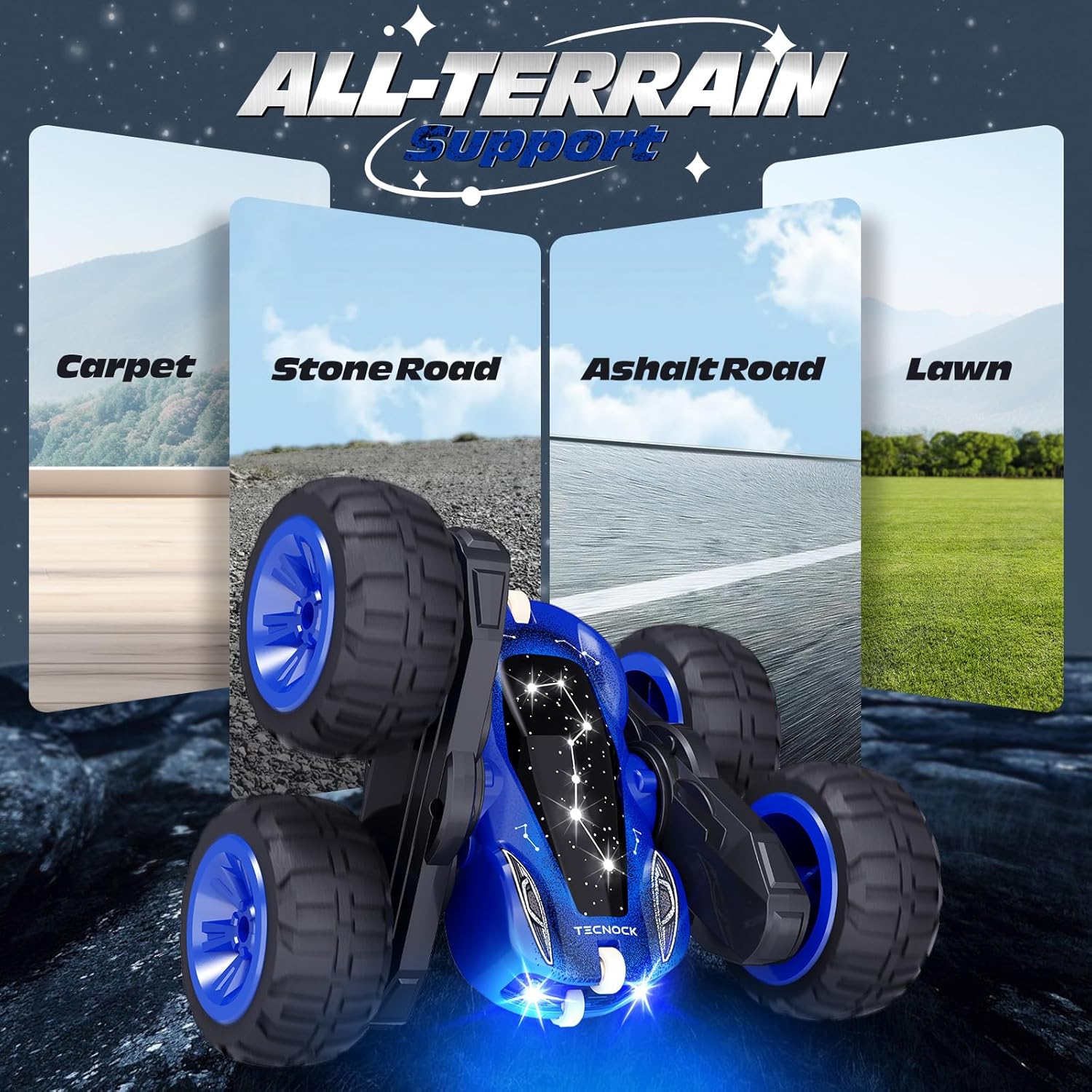 Tecnock Remote Control Car, 2.4GHz RC Cars with USB-C Easy Charging, 4WD Double Sided 360° Rotates and Flips RC Stunt Car, Toys Gift for Boys and Girls