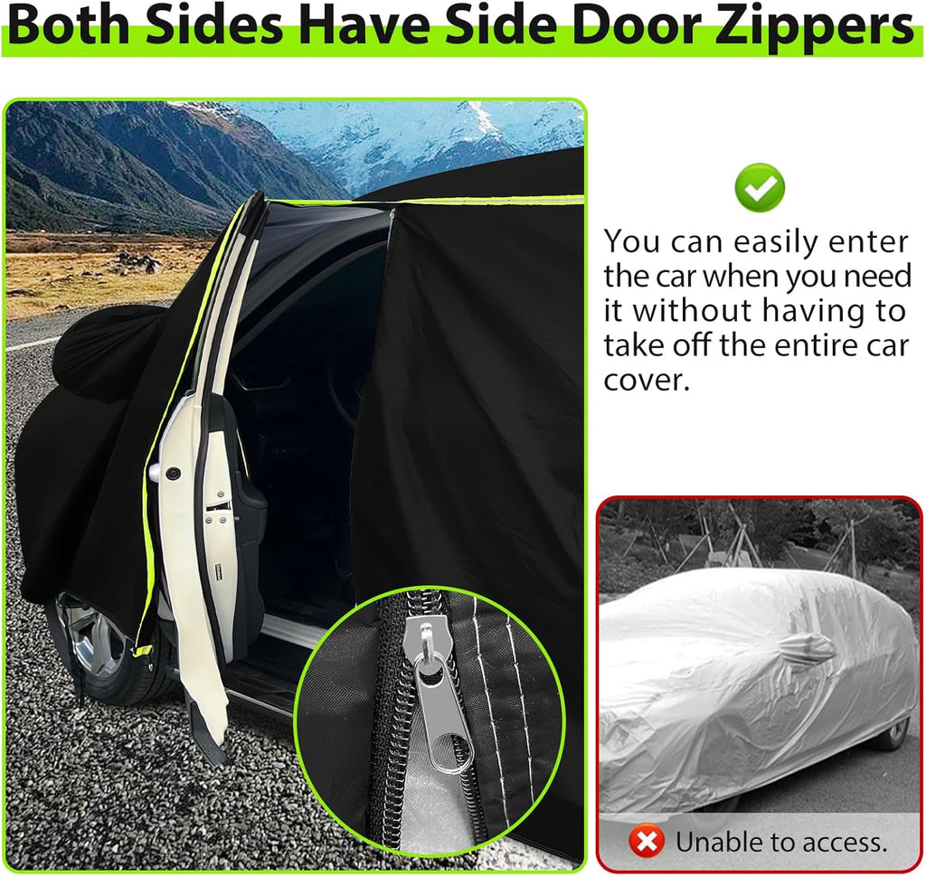Car Cover for 2008-2024 Mercedes Benz C-Class C300 C350 C400 C450 C63 AMG,PEVA Full Car Cover –Adding Cotton Protection, All-Weather UV, Dust, Snow Protection with Door Zipper