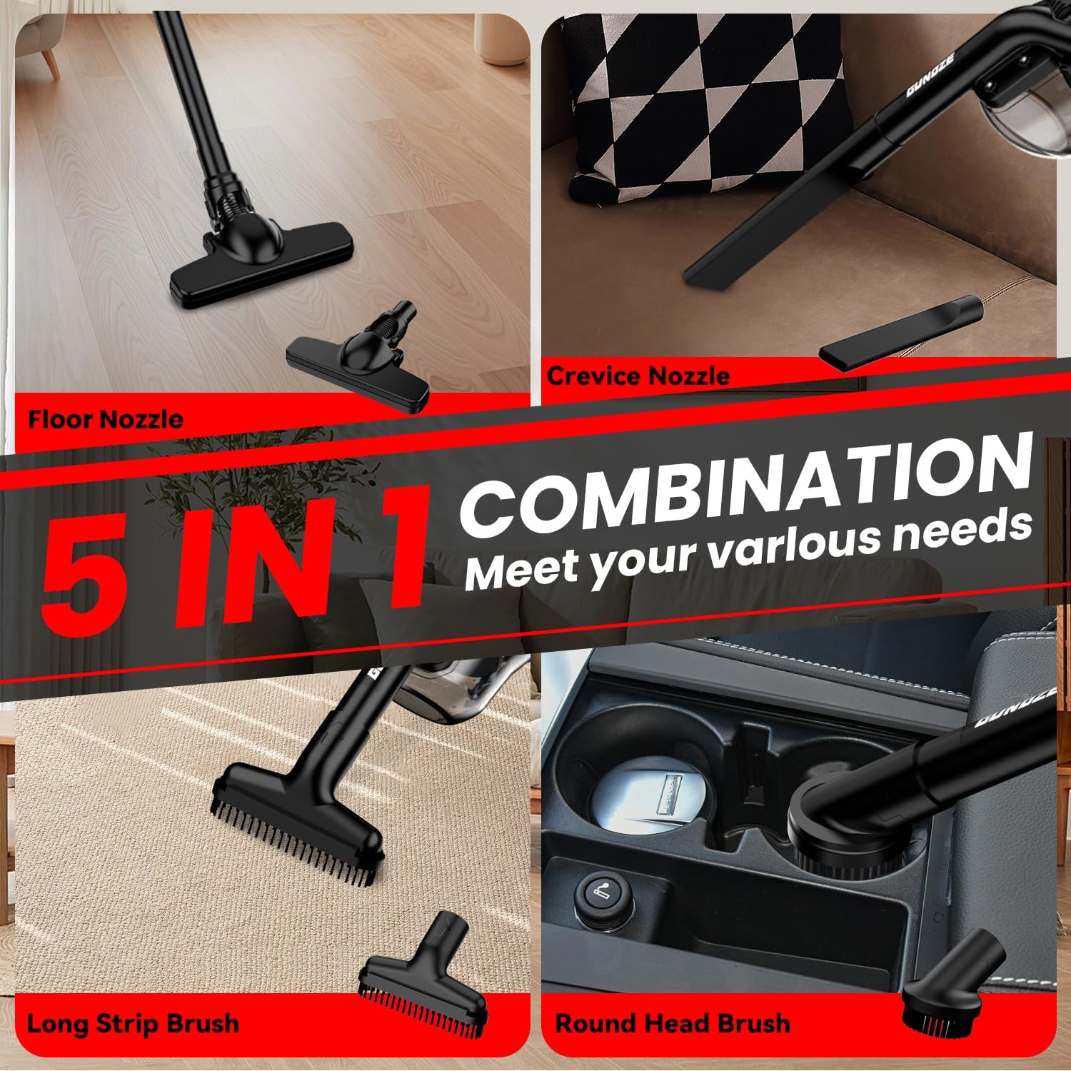 Cordless Vacuum for Milwaukee M18 Battery, 5 in 1 Handheld Electric Vacuum Cleaner with 500W Powerful Motor, 46 CFM Portable Hand Vacuum with 2 Filtration HEPA for Home, Floor, Carpet, Car (Tool Only)